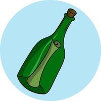 groene glazen fles met bericht, brief, cartoon vectorillustratie, icon vector