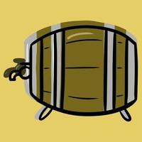 houten biervat, vectorillustratie op een gele achtergrond, ontwerpelementen voor menu's, feesten vector