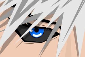 anime mooi jongensgezicht met blauw oog en grijs haar. manga held kunst achtergrond concept. vector cartoon blik eps illustratie