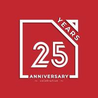 25 jaar verjaardag viering logo stijl ontwerp met gekoppelde nummer in vierkant geïsoleerd op rode achtergrond. de gelukkige verjaardagsgroet viert de illustratie van het gebeurtenisontwerp vector
