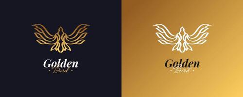 luxe gouden vogel logo-ontwerp met lijnstijl vector