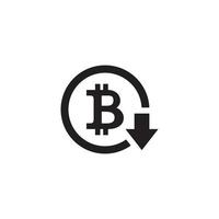 bitcoin prijsverlaging pictogram vector. cryptocurrency markt neerwaarts teken symbool vector