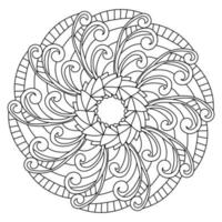 mandala kleurplaat met krullen en symmetrische strepen, anti-stressprogramma voor meditatieve kleuren vector