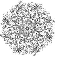 contourmandala van doodle bloemen met een grote bloem in het midden, zen kleurplaat met plantmotieven vector