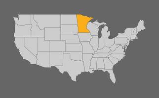 kaart van de verenigde staten met markering van minnesota op grijze achtergrond vector