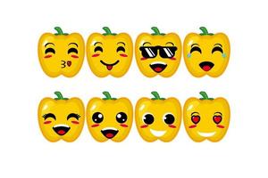 schattige lachende grappige groente paprika set collection.vector platte cartoon gezicht karakter mascotte illustratie .isolated op witte achtergrond vector