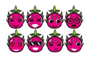 schattige lachende grappige draak fruit set collection.vector platte cartoon gezicht karakter mascotte illustratie .isolated op witte achtergrond vector