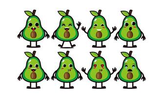 schattige lachende grappige avocado set collection.vector platte cartoon gezicht karakter mascotte illustratie .isolated op witte achtergrond vector