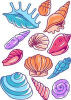 zeeschelpen doodle illustratiepakket vector