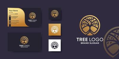 boomlogo met gouden creatief concept en visitekaartjeontwerp premium vector