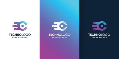 abstracte technologie logo sjabloon met initialen c premium vector