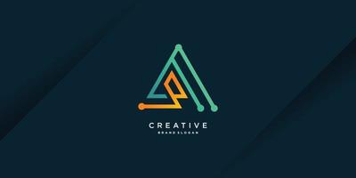 creatieve logo-technologie met premium vectordeel in driehoekvorm vector