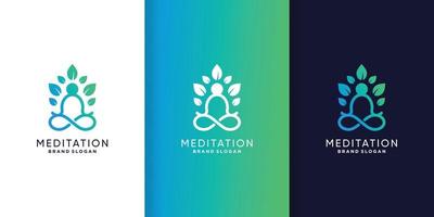 meditatie logo met natuur element concept premium vector