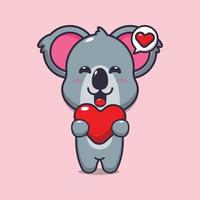 schattig koala stripfiguur met liefdeshart vector