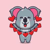 schattig koala stripfiguur met liefdesdecoratie vector