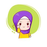 schattige moslim meisje chibi cartoon karakter hand getekende illustratie vector