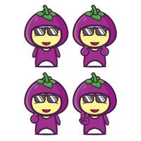 set collectie van schattige mangosteen mascotte ontwerp karakter. geïsoleerd op een witte achtergrond. schattig karakter mascotte logo idee bundel concept vector