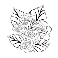 grafische bloemen boeket schets schets tekening geïsoleerd op witte vectorillustratie. platte zwarte contourbloemen. kunst therapie, kleurboek paginasjabloon. plantkunde roze bloem bloei en bladeren. vector