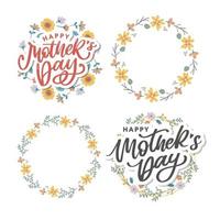 gelukkige moederdag belettering. handgemaakte kalligrafie vectorillustratie. moederdagkaart met bloemen vector