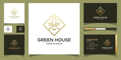 groen huis logo met blad concept vector