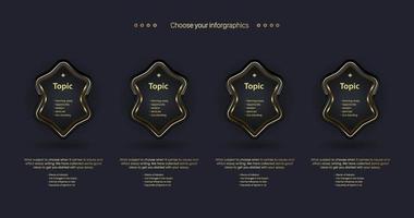 een gouden optiesbanner met de beste luxe donkere knoppen met gouden stoke en moderne vormen vectorelementengrafiek, gebruikt voor workflowlay-out, infographic, reclame, vector en illustratie