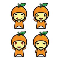 set collectie van schattige oranje mascotte ontwerp karakter. geïsoleerd op een witte achtergrond. schattig karakter mascotte logo idee bundel concept vector