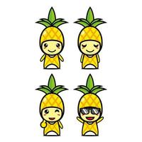 set collectie van schattige ananas mascotte ontwerp karakter. geïsoleerd op een witte achtergrond. schattig karakter mascotte logo idee bundel concept vector