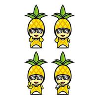 set collectie van schattige ananas mascotte ontwerp karakter. geïsoleerd op een witte achtergrond. schattig karakter mascotte logo idee bundel concept vector