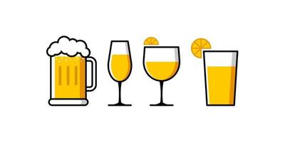 een verzameling drankpictogrammen voor gebruik in restaurants. pictogrammen voor bier, limonade, citroensap en citroenthee vector