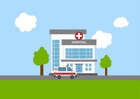 illustratie van medisch concept met ziekenhuisgebouw en ambulance in vlakke stijl. geschikt voor infographic bronnen. vector