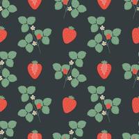 naadloos patroon met aardbeien, bladeren en bloemen. perfect voor textiel, inpakpapier. vector
