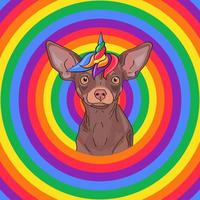 schattige hond in een regenboogcirkel. lgbt, homo, trots maand concept. vector