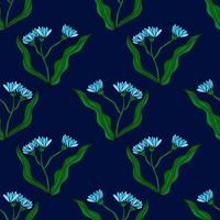 fantasie cartoon doodle bloem met bladeren naadloze patroon. bloemen achtergrond. vector