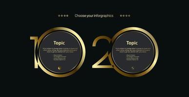 twee luxe vijf nummers cirkel van infographic ontwerpsjabloon met opties pictogrammen nummers conceptontwerp vector