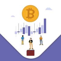 gouden bitcoin crypto concept mannen op witte achtergrond, een crypto valuta munt, altcoins portemonnee, digitale valuta op basis van blockchain-technologie, vector en illustratie