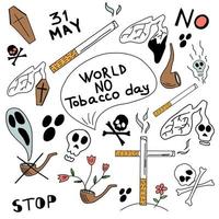 set van kleurrijke tekeningen wereld geen tabak dag. vectorillustratie geïsoleerd op een witte achtergrond. vector