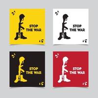 verzameling van stop the war-ontwerpvector. stop de oorlogsontwerpachtergrond met silhouet van pistool, helm en laars vector