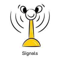 een in het oog springend schattig icoon van signalen, met de hand getekende stijl vector