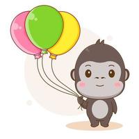 schattige gorilla met ballonnen stripfiguur illustratie vector
