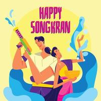 vrolijk thais paar dat songkran-festival viert vector
