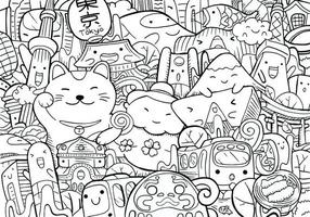 Tokyo doodle handgetekende kleuren vector