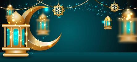 islamitische eid mubarak achtergrond met gouden lantaarns vector