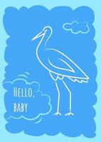 hallo baby blauwe ansichtkaart met lineair glyph-pictogram. bevalling verwachten. wenskaart met decoratief vectorontwerp. eenvoudige stijlposter met creatieve lineartillustratie. flyer met vakantiewens vector