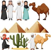 arabische mensen met piramide en kameel vector