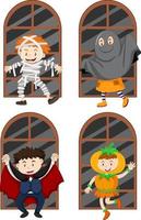 set van verschillende kinderen in Halloween-thema vector