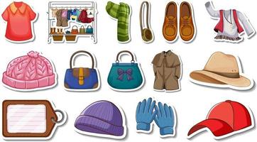 stickerset van kleding en accessoires vector