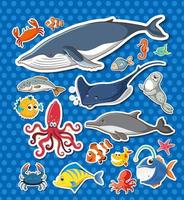 stickerpakket met verschillende zeedieren vector