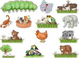 stickerset van cartoon wilde dieren vector