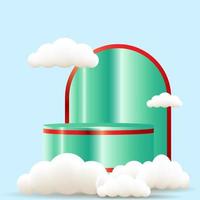 realistische groene podium en wolk op blauwe achtergrond. vector illustratie