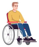 lachende man zit in rolstoel semi platte rgb kleur vectorillustratie. optimaal gezond leven. mobiliteitsbeperking. persoon met een handicap geïsoleerde stripfiguur op een witte achtergrond vector